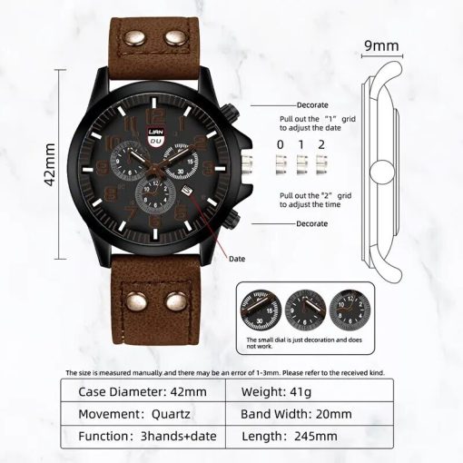 Reloj Hombre Fashion Mens Watches Luxury Men Casual Leather Quartz Watch Male Military Calendar Wristwatch Relogio 1