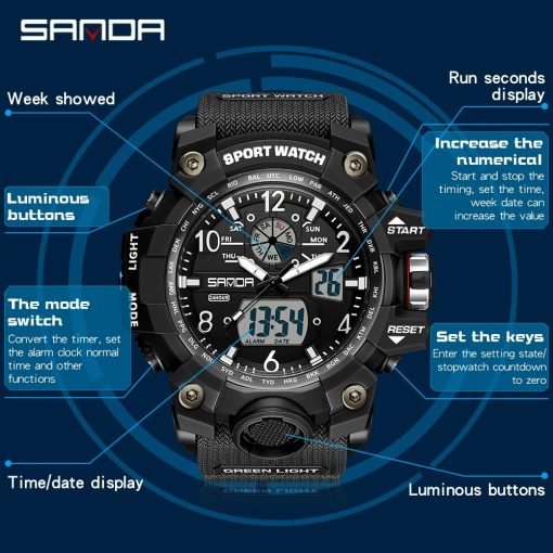 Sanda Brand G Style Military Watch Men Digital Shock Sports Watches For Man Waterproof Electronic Wristwatch 8