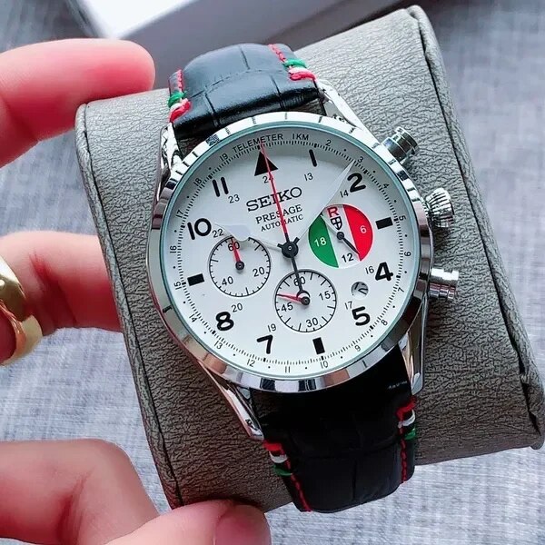 SEIKO-Men-s-Casual-Quartz-Watch-Leather-Strap-Black-and-White-Dial-Automatic-Date-Multifunction-Timer-2