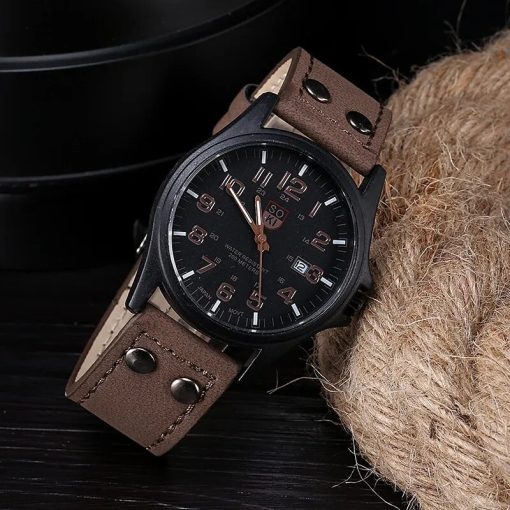 Soki 1pc Men Brown Quartz Watch With Circular Watch Dial Pointer Leather Date For Sports Daily 1