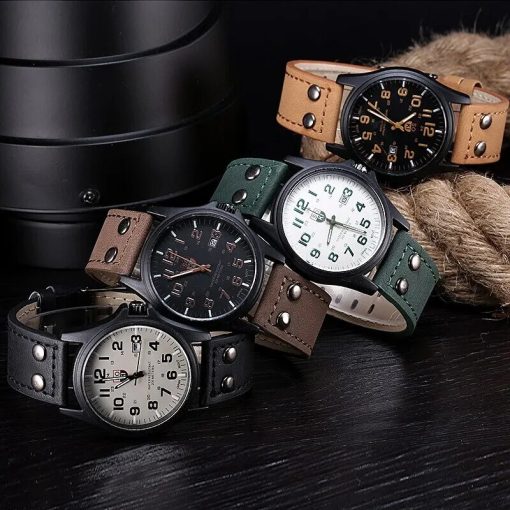 Soki 1pc Men Brown Quartz Watch With Circular Watch Dial Pointer Leather Date For Sports Daily 5