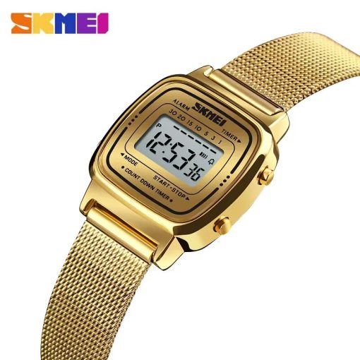 Skmei Luxury Stainless Steel Countdown Watch Womens Fashion Ladies Sport Wristwatch Waterproof Small Dial Chrono Digital 5