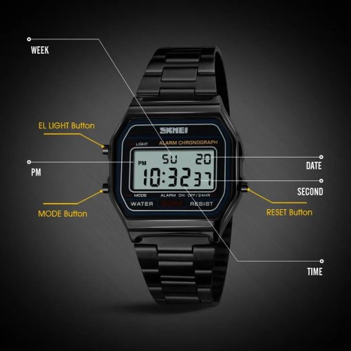 Skmei Top Brand Luxury Stainless Steel Chrono Sport Watches Men Back Light Display Digital Wristwatch 3bar 3