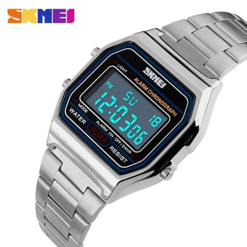 Skmei Top Brand Luxury Stainless Steel Chrono Sport Watches Men Back Light Display Digital Wristwatch 3bar