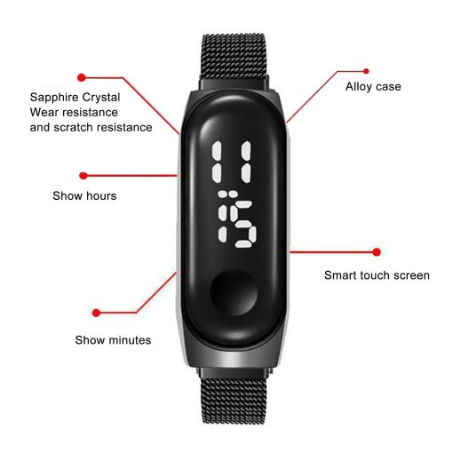 Sport Digital Watch Women Men Square Led Screen Wrist Watch Magnet Buckle Strap Casual Fashion Electronic 5