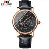 Tevise T867a Multi Function Dial Moon Phase Waterproof Leather Mechanical Watch Sports Fashion