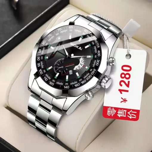 Wokai High Quality Casual Men S Steel Band Quartz Calendar Watch Multi Function Luminous Waterproof Business 1