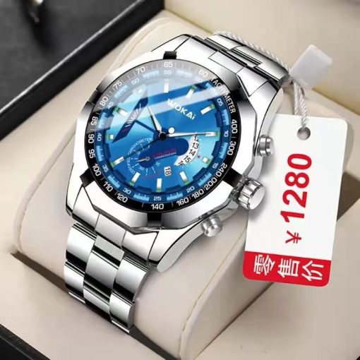 Wokai High Quality Casual Men S Steel Band Quartz Calendar Watch Multi Function Luminous Waterproof Business 3