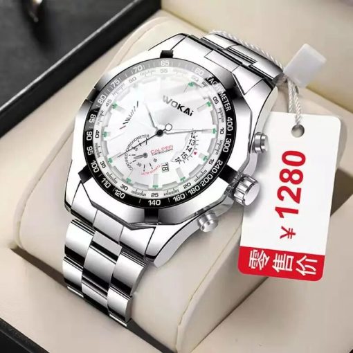 Wokai High Quality Casual Men S Steel Band Quartz Calendar Watch Multi Function Luminous Waterproof Business 4