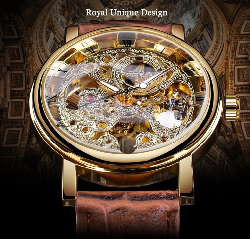 Winner Transparent Fashion Case Luxury Casual Design Leather Strap Mens Watches Top Brand Luxury Mechanical Skeleton 1