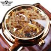 Winner Transparent Fashion Case Luxury Casual Design Leather Strap Mens Watches Top Brand Luxury Mechanical Skeleton