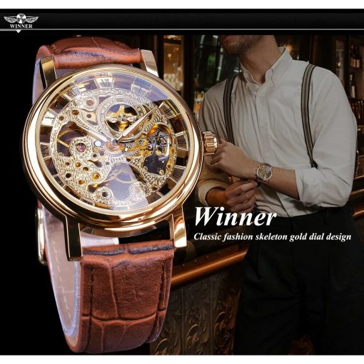 Winner Transparent Fashion Case Luxury Casual Design Leather Strap Mens Watches Top Brand Luxury Mechanical Skeleton 2