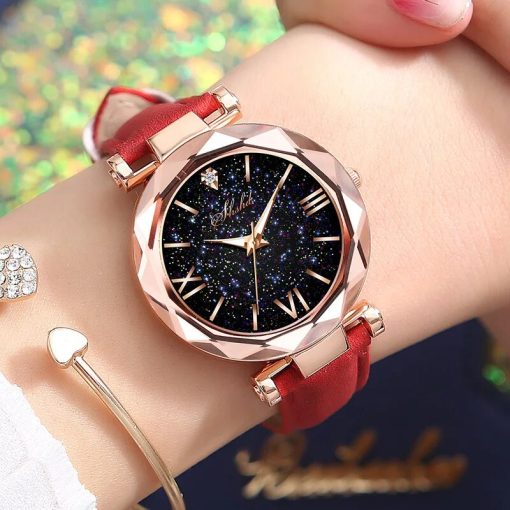 Women Watch Rhinestone Romantic Starry Sky Wristwatch Fashion Ladies Leather Watch Clock For Women Relogio Feminino 1