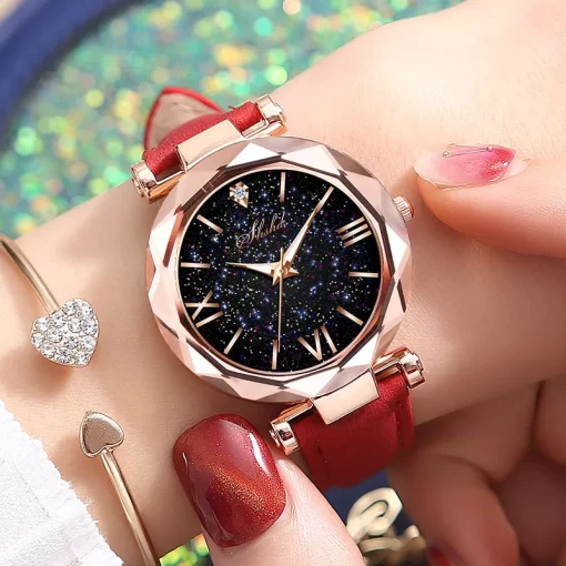 Women Watch Rhinestone Romantic Starry Sky Wristwatch Fashion Ladies Leather Watch Clock For Women Relogio Feminino 1