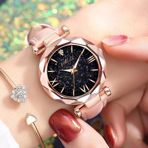 Women Watch Rhinestone Romantic Starry Sky Wristwatch Fashion Ladies Leather Watch Clock For Women Relogio Feminino