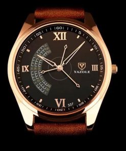 Yazole Men S Fashion Sport Stainless Steel Case Leather Band Quartz Analog Wrist Watch Mens Watches 1