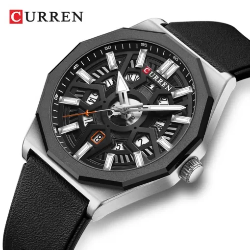 Curren Fashion Casual Men Quartz Wristwatches With Date Sports Silicone Strap Hollow Design Luminous Men Watch 1