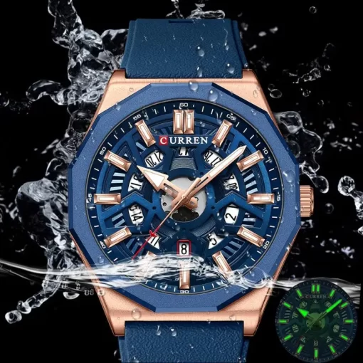 Curren Fashion Casual Men Quartz Wristwatches With Date Sports Silicone Strap Hollow Design Luminous Men Watch 2