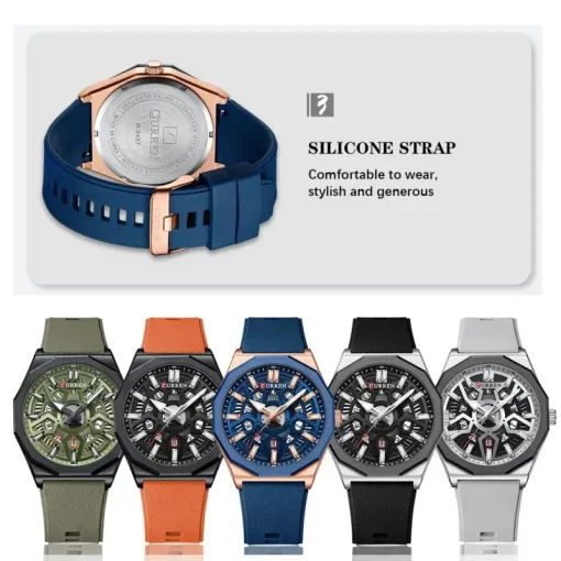 Curren Fashion Casual Men Quartz Wristwatches With Date Sports Silicone Strap Hollow Design Luminous Men Watch 3