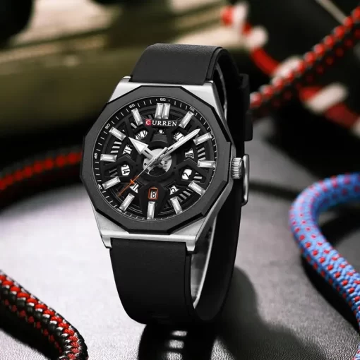 Curren Fashion Casual Men Quartz Wristwatches With Date Sports Silicone Strap Hollow Design Luminous Men Watch 4