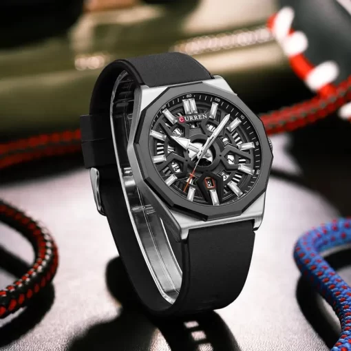 Curren Fashion Casual Men Quartz Wristwatches With Date Sports Silicone Strap Hollow Design Luminous Men Watch 5