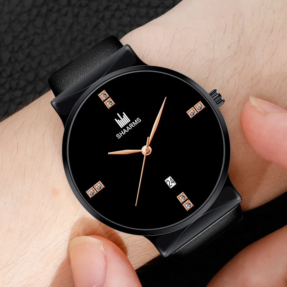 Top-Brand-SHAARMS-Men-s-Watch-Fashion-Metal-Dial-Quartz-Watch-with-Calendar-Leather-Watchband-Simple-2