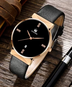 Top Brand Shaarms Men S Watch Fashion Metal Dial Quartz Watch With Calendar Leather Watchband Simple
