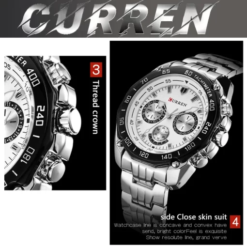 Watch For Men Curren Luxury Brand Quartz Full Stainless Steel Strap Wristwatch Casual Military Sport Waterproof 4